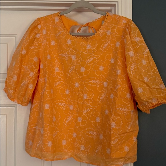 LOFT Tops - LOFT Orange Floral Embroidered Blouse